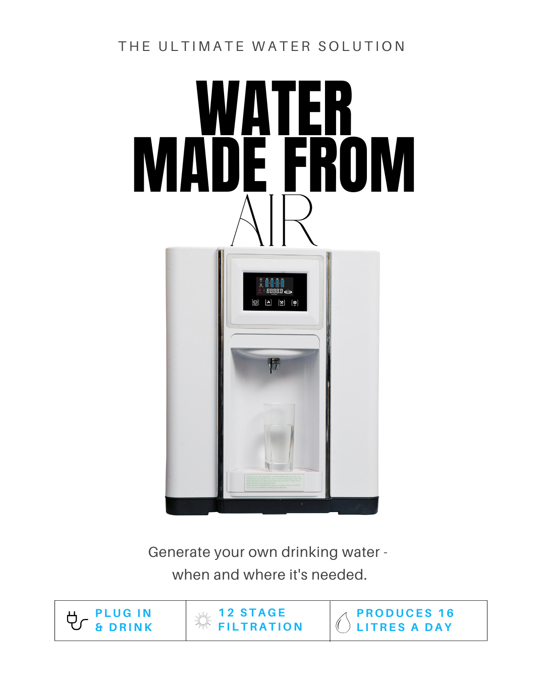 Revolutionize agua fresh clean water humidity air atmospheric filtered sparkling cold